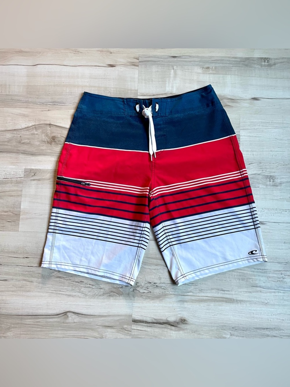 Oneill men’s Striped Board Shorts - Red, Navy & White, size 30